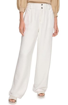 DKNY Crinkle High Waist Wide Leg Pants in White at Nordstrom, Size 10