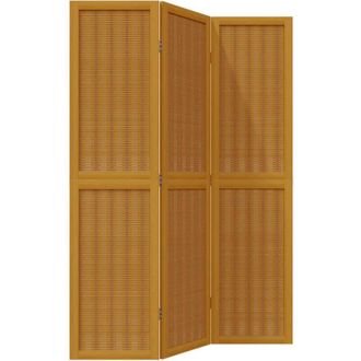 vidaXL Room Divider 3 Panels Brown Solid Wood Paulownia Vidaxl
