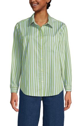 Lands End Cooling Button Front Shirt in Winter Pear Uneven Stripe at Nordstrom, Size X-Small
