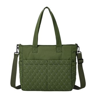 Generic Cymwer Women Cotton-Padded Quilted Shoulder Bag Tote Handbag for Work Travel (Green)