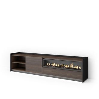 Skraut Home Skraut Home - Mueble Tv, Televisi&oacute;n, Muebles De Sal&oacute;n, Almacenaje, 207x37x50cm, Para Tv Hasta 80, Chimenea El&eacute;ctrica, Led, Estilo Moderno, Roble Oscur