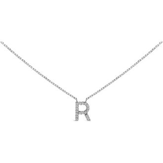 House of Brilliance 10K White Gold Diamond Accent A-Z Block Initial Pendant Necklace in White Gold | R at Nordstrom