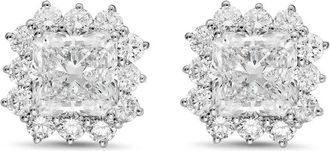 Diana M. Jewels 14kt white gold 9cts lab grown Radiant Cut Diamond Halo Earrings