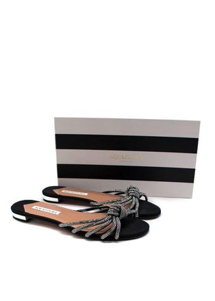 Aquazzura Black Crystal Flat Slides Size 38.5