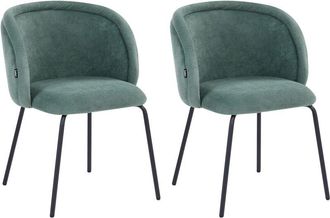Beliani Set of 2 Dining Accent Chairs Light Green Upholstery without Armrests Metal Base Retro Design SARASOTA