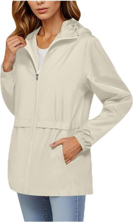 Generic Ladies Lightweight Waterproof Jacket Windbreaker Thin Hooded Bicycle Rain Jackets Trench Coat Packable Functional Jacket Travel Active Outdoor Beige