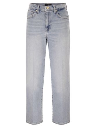 7 For All Mankind Stovepipe Straight Ankle Jeans In Light Wash Denim