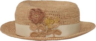 BONPOINT Lyse Hand-Braided Boater Hoed - Dames - Hoeden - Beige - 3XL - Accessoires