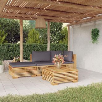 vidaXL Juego Muebles De Jard&iacute;n 4 Piezas Y Cojines Madera Maciza Teca Vidaxl