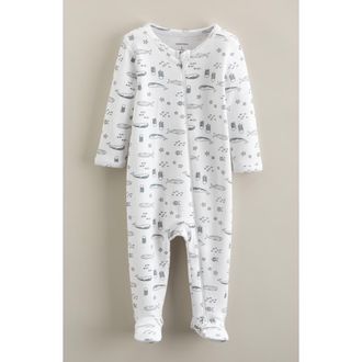 Nordstrom Print Cotton Footie Romper in White- Navy Sea Friends at Nordstrom, Size 6M