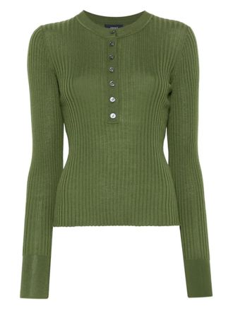 SOEUR ribbed button-front top - women - Merino - 36 - Green
