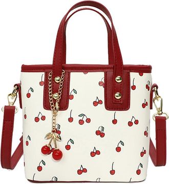 Generic Women PU Cherry Shoulder Bag Adjustable Strap Stylish Crossbody Bag with Cherry Pendant Simple Messenger Bag Aesthetic Handbag (Red)