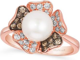 Le Vian 14K Rose Gold 0.48 Ct. Tw. Diamond 8Mm Pearl Ring