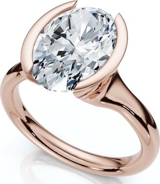 Pompeii3 Certified Terresa 3Ct Oval Diamond Engagement Half Bezel Ring Lab Grown