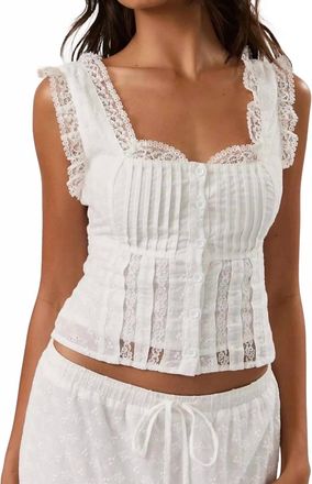 Le Lis Blanc Deux Juliette Eyelet Lace Tank Top In White