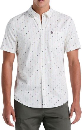 Original Penguin Short Sleeve Cotton Blend Twill Button-Down Shirt in Bright White at Nordstrom, Size X-Large