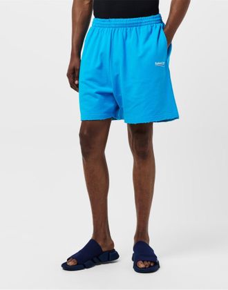 Balenciaga Mens Political Campaign Logo Shorts Blue Clothing > Pants
