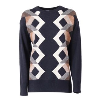 Lorena Antoniazzi Round-neck Knitwear, male, Blue, Size: S Geometric-pattern Sweater