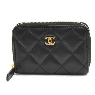 Chanel Matelasse Black Leather Coin Purse/Coin Case (Pre-Owned)