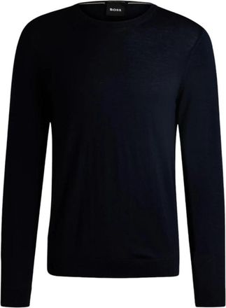 HUGO BOSS Slim-fit trui van zuivere wol met ronde hals - Heren - Ronde hals truien - Zwart - XL - Wol - Truien & Vesten