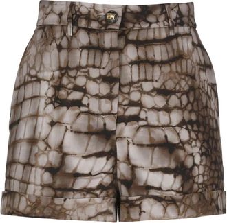 Elisabetta Franchi Shorts in Jersey met Alligatorprint en Omgeslagen Zoom - Dames - Bermuda - Bruin - S - Korte Broeken