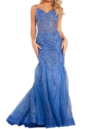 Jovani Mermaid Embellished Dress In Cloud Blue