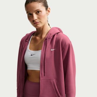 Nike Womens Studio Fleece Sport Dri-FIT Full-Zip Hoodie in Red | IO0431-654
