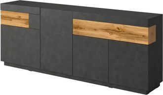 Petits Meubles Buf&eacute; 4 puertas 2 cajones paneles de aglomerado gris antracita y madera