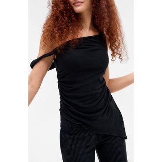 BDG Peggy Asymmetric One-Shoulder Cotton Blend Knit Top in Charcoal at Nordstrom, Size X-Small