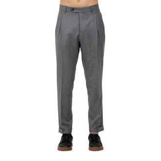 Berwick 1707 Broeken, Heren, Grijs, XL, Pantalon relaxed fit met plooien en bretelknopen in flanel