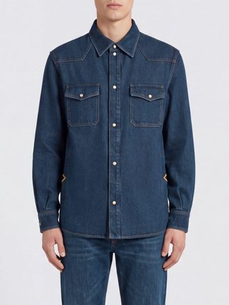Valentino Garavani Slim Fit Cotton Denim Shirt with Metallic Logo