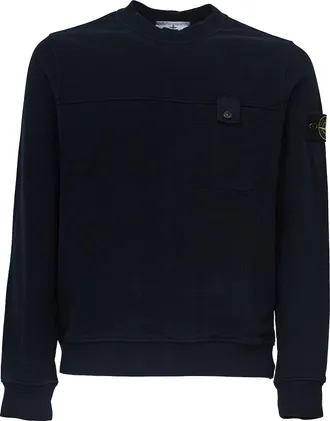 Stone Island Crew Neck Sweatshirt with Ribbed Finish and Buttoned Pocket