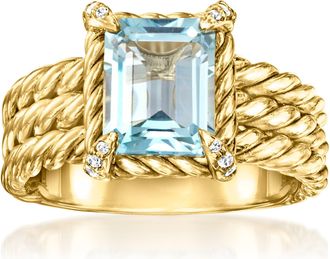 Ross-Simons Sky Blue Topaz 3-Row Ring With White Topaz in 18kt Gold Over Sterling
