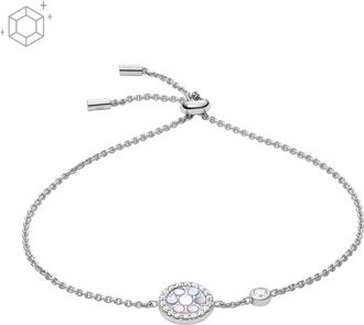 Fossil Womens Sterling Mother-of-Pearl Sterling Silver Station Bracelet