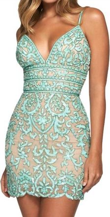 Sherri Hill Glitter Embellished Mini Cocktail Dress In Nude/aqua