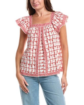 Max Studio Square Neck Flutter Sleeve Blouse