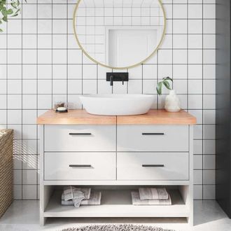 vidaXL Encimera Ba&ntilde;o Madera Maciza Tratada Marr&oacute;n Claro 120x50x(2-6)cm Vidaxl