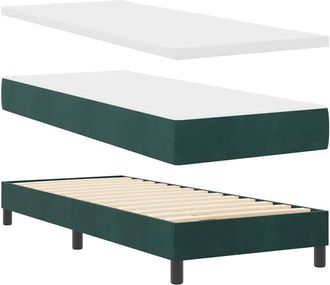 vidaXL Box Spring Bed with Mattress Black 100x200 cm Velvet Dark green Vidaxl
