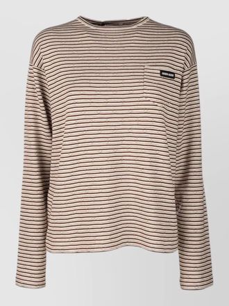 Miu Miu long sleeve crew neck striped top pocket