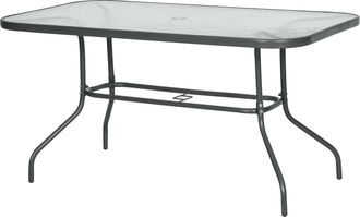 OUTSUNNY Tavolo Da Esterno Metallo Vetro Temperato, Foro Ombrellone, 140x80x70cm