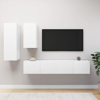 vidaXL Vidaxl - Set De Muebles De Sal&oacute;n Tv 4 Piezas Madera De Ingenier&iacute;a Blanco