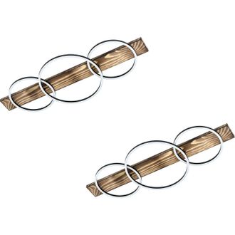Loops 2 PACK Wall Flush Ceiling Light Black & Rustic Wood / White Shade Plastic LED