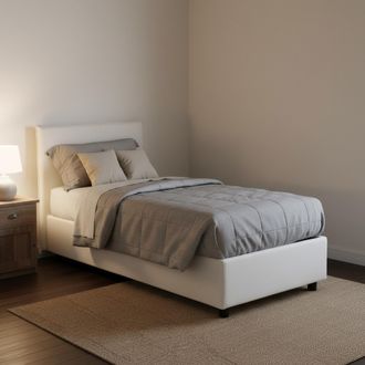Dmora Dmora - Cama Individual Dapuzz, Cama Contenedor Con Revestimiento De Tela, 100% Made In Italy, Apertura Frontal, Adecuado Para Colch&oacute;n Cm 80x190, Blan