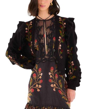 Farm Rio Farm Rio Berry Embroidery Knit Wool & Alpaca-Blend Cardigan