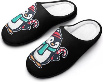 Generic Penguins Scarf Candy Cane Slippers Men Winter Warm Cotton Anti-Slip Indoor Slip-Ons House Shoes