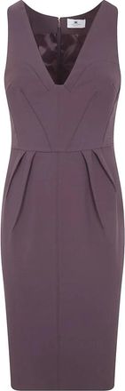 Elisabetta Franchi Mouwloze jurk met V-hals en getailleerde midi-lengte - Dames - Korte kleedjes - Bruin - S - Leer - Kleedjes