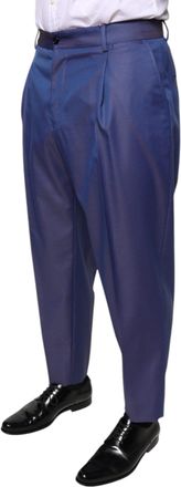 Dolce & Gabbana Mens Blue Wool Tapered Formal Dress Pants Virgin Polyester