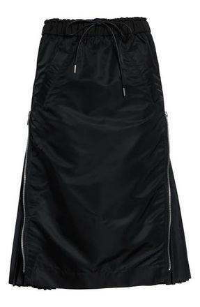 sacai Nylon Twill Midi Skirt in Black at Nordstrom, Size 0