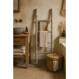 Biscottini International Biscottini - Toallero De Escalera De Madera Moderno Para Ba&ntilde;o Suelo, De Pie, Escalera Decorativa A Pared, Escalera, Colgador De Toallas