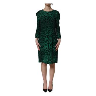 Dolce & Gabbana Short Dresses, female, Green, Size: M Long Sleeves Sheath Midi Dress